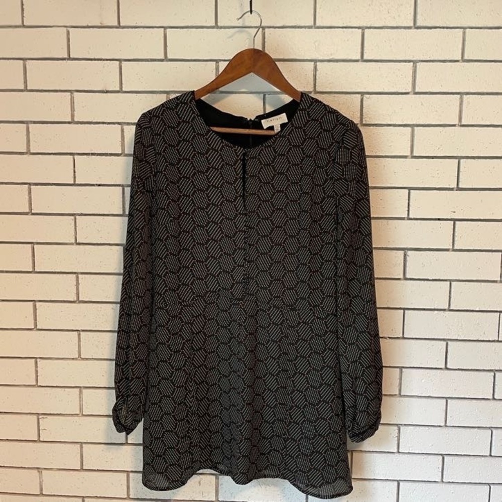 Harlyn Womens Geometric Honeycomb Print Long Sleeve Mini Dress Black Orange M
